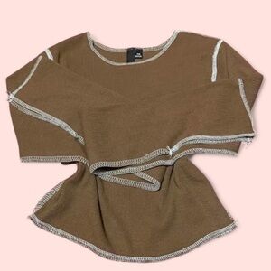 Brown Long Sleeve Top with White Trim